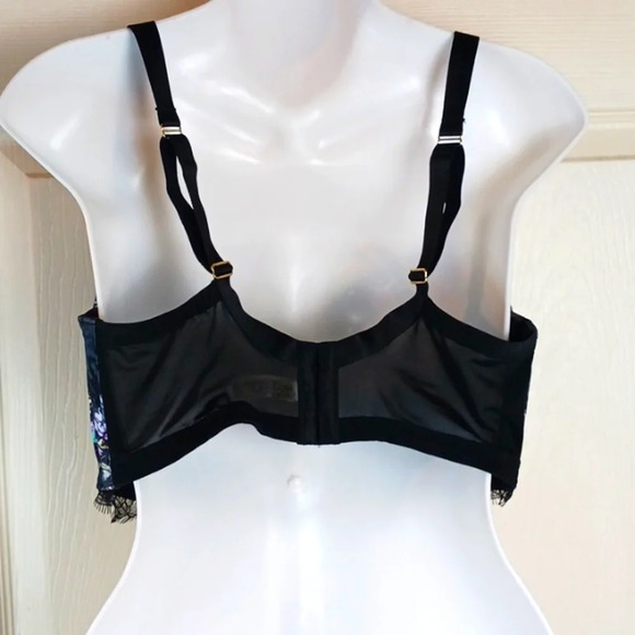 Cacique Lightly Lined Balconette Bra Black Floral and Lace Underwire Sz38F Plus - Picture 6 of 9